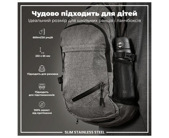 Бутылка для воды ION8 OneTouch Stainless Steel 600 мл Grey (I8SS600GRY), изображение 5 Бутылка для воды ION8 OneTouch Stainless Steel 600 мл Grey (I8SS600GRY), изображение 5