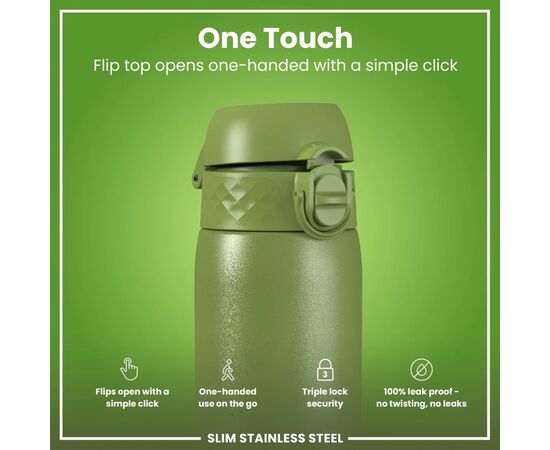 Пляшка для води ION8 OneTouch Stainless Steel 600 мл Khaki Green (I8SS600HGRE), зображення 3 Пляшка для води ION8 OneTouch Stainless Steel 600 мл Khaki Green (I8SS600HGRE), зображення 3