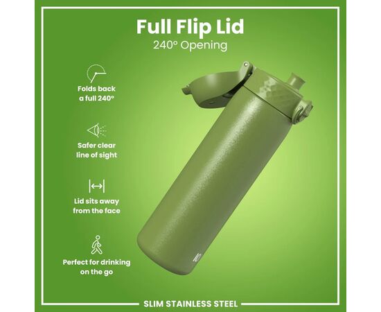Пляшка для води ION8 OneTouch Stainless Steel 600 мл Khaki Green (I8SS600HGRE), зображення 4 Пляшка для води ION8 OneTouch Stainless Steel 600 мл Khaki Green (I8SS600HGRE), зображення 4