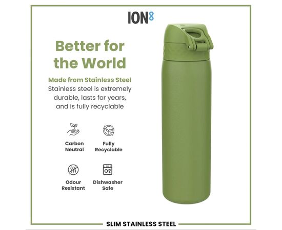 Пляшка для води ION8 OneTouch Stainless Steel 600 мл Khaki Green (I8SS600HGRE), зображення 5 Пляшка для води ION8 OneTouch Stainless Steel 600 мл Khaki Green (I8SS600HGRE), зображення 5