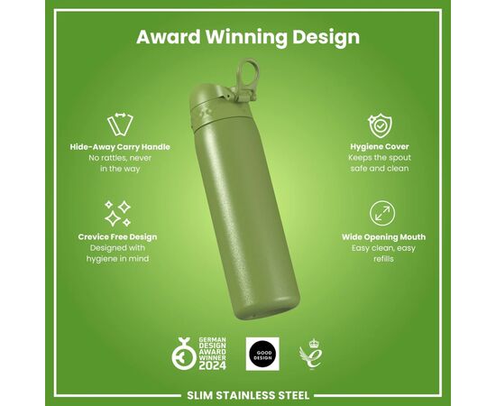 Пляшка для води ION8 OneTouch Stainless Steel 600 мл Khaki Green (I8SS600HGRE), зображення 6 Пляшка для води ION8 OneTouch Stainless Steel 600 мл Khaki Green (I8SS600HGRE), зображення 6