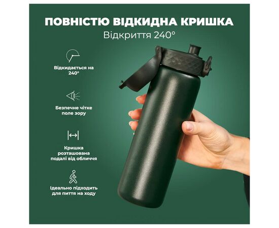 Пляшка для води ION8 OneTouch Vacuum Insulated 500 мл Dark Green (I8TS500DGRE), зображення 3 Пляшка для води ION8 OneTouch Vacuum Insulated 500 мл Dark Green (I8TS500DGRE), зображення 3