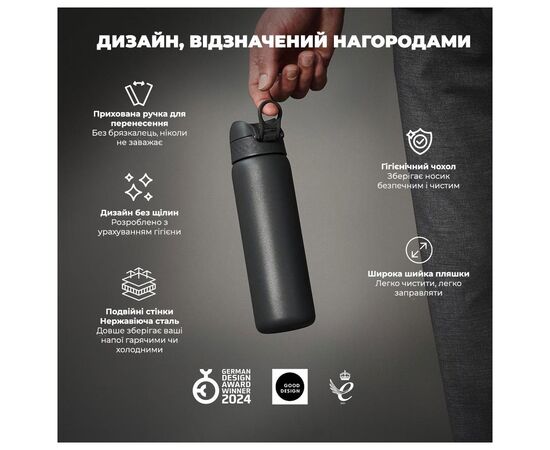 Бутылка для воды ION8 OneTouch Vacuum Insulated 500 мл Grey (I8TS500GRY), изображение 4 Бутылка для воды ION8 OneTouch Vacuum Insulated 500 мл Grey (I8TS500GRY), изображение 4