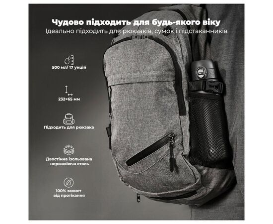 Бутылка для воды ION8 OneTouch Vacuum Insulated 500 мл Grey (I8TS500GRY), изображение 5 Бутылка для воды ION8 OneTouch Vacuum Insulated 500 мл Grey (I8TS500GRY), изображение 5