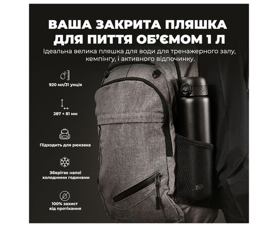 Бутылка для воды ION8 OneTouch Vacuum Insulated 920 мл Black (I8TS1000BLK), изображение 5 Бутылка для воды ION8 OneTouch Vacuum Insulated 920 мл Black (I8TS1000BLK), изображение 5