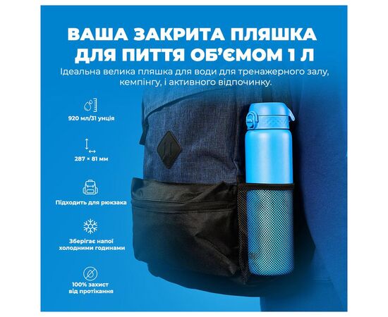 Бутылка для воды ION8 OneTouch Vacuum Insulated 920 мл Blue (I8TS1000BLU), изображение 5 Бутылка для воды ION8 OneTouch Vacuum Insulated 920 мл Blue (I8TS1000BLU), изображение 5