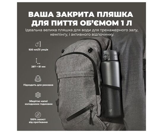 Бутылка для воды ION8 OneTouch Vacuum Insulated 920 мл Grey (I8TS1000GRY), изображение 5 Бутылка для воды ION8 OneTouch Vacuum Insulated 920 мл Grey (I8TS1000GRY), изображение 5