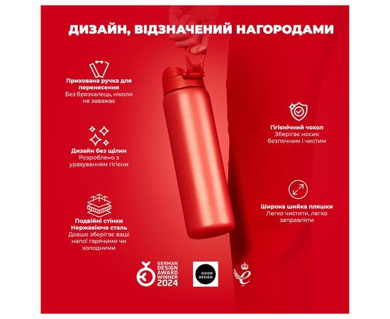 Бутылка для воды ION8 OneTouch Vacuum Insulated 920 мл Red (I8TS1000Red), изображение 4 Бутылка для воды ION8 OneTouch Vacuum Insulated 920 мл Red (I8TS1000Red), изображение 4