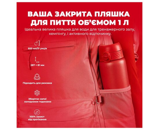 Бутылка для воды ION8 OneTouch Vacuum Insulated 920 мл Red (I8TS1000Red), изображение 5 Бутылка для воды ION8 OneTouch Vacuum Insulated 920 мл Red (I8TS1000Red), изображение 5