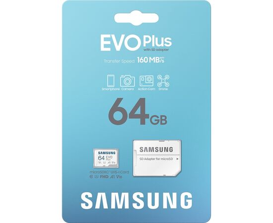 Карта памяти Samsung 64GB microSD class 10 UHS-I U3 V30 A2 EVO Plus (MB-MC64SA/EU), изображение 8