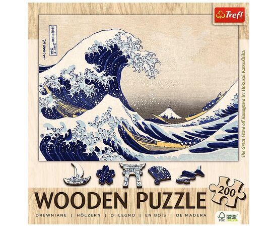 Пазл Trefl Wooden Велика хвиля біля Канагави 200 елементів (5900511202502), зображення 3 Пазл Trefl Wooden Велика хвиля біля Канагави 200 елементів (5900511202502), зображення 3