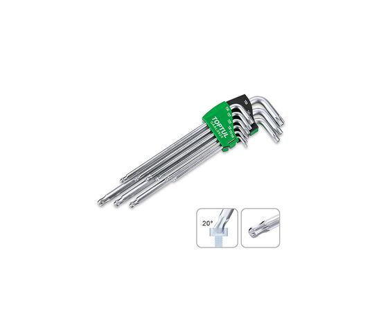 Ключ Toptul TORX Г-подібний T10-T50 9шт. супердовгий з отвором (GAAL0928)