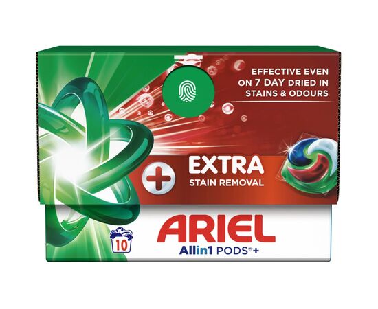Капсулы для стирки Ariel Pods+ All-in-1 Extra Stain Removal Экстрасила выведение пятен 10 шт. (8700216764704), изображение 2 Капсулы для стирки Ariel Pods+ All-in-1 Extra Stain Removal Экстрасила выведение пятен 10 шт. (8700216764704), изображение 2