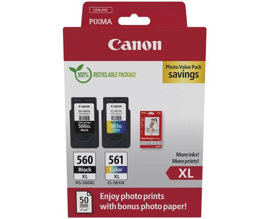 Картридж Canon PG-560/CL-561 XL BK+Color + Photo Paper, Value Pack (3712C008)