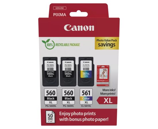 Картридж Canon PG-560/CL-561 XL 2xBK+Color, + Photo Paper, Value Pack (3712C012)