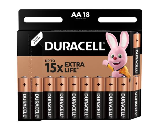 Батарейка Duracell AA лужні 18 шт. в упаковці (5000394107519 / 5006192), изображение 2 Батарейка Duracell AA лужні 18 шт. в упаковці (5000394107519 / 5006192), изображение 2