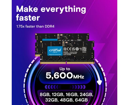Модуль памяти для ноутбука SoDIMM DDR5 48GB 5600 MHz Micron (CT2K24G56C46S5), изображение 2 Модуль памяти для ноутбука SoDIMM DDR5 48GB 5600 MHz Micron (CT2K24G56C46S5), изображение 2