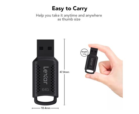 USB флеш накопитель Lexar 64GB JumpDrive V400 Black USB 3.0 (LJDV400064G-BNBNG), изображение 8 USB флеш накопитель Lexar 64GB JumpDrive V400 Black USB 3.0 (LJDV400064G-BNBNG), изображение 8