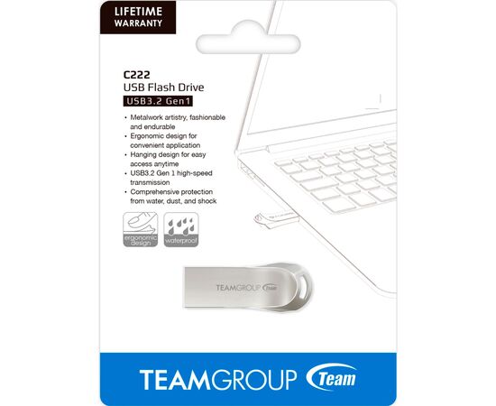 USB флеш накопитель Team 32GB C222 Silver USB 3.2 (TC222332GS01), изображение 6 USB флеш накопитель Team 32GB C222 Silver USB 3.2 (TC222332GS01), изображение 6