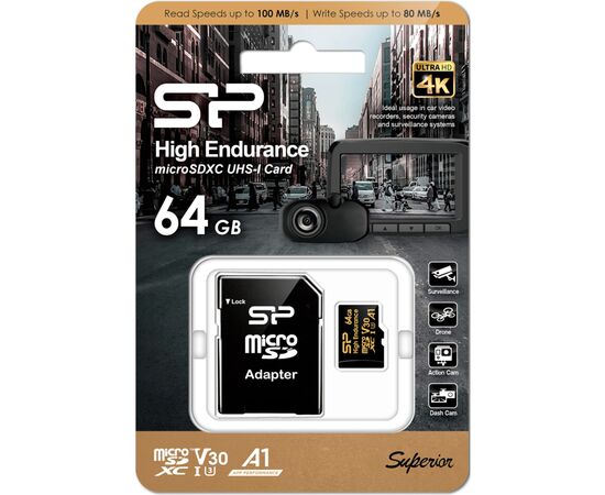 Карта памяти Silicon Power 64GB microSDXC class 10 UHS-I U3 V30 A1 High Endurance (SP064GBSTXDV3V1HSP), изображение 3 Карта памяти Silicon Power 64GB microSDXC class 10 UHS-I U3 V30 A1 High Endurance (SP064GBSTXDV3V1HSP), изображение 3