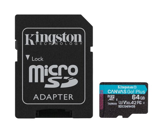 Карта пам'яті Kingston 64GB microSDXC сlass 10 UHS-I U3 V30 A2 Canvas Go Plus G4 (SDCG4/64GBSP)