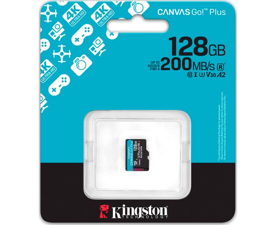 Карта памяти Kingston 128GB microSDXC сlass 10 UHS-I U3 V30 A2 Canvas Go Plus G4 (SDCG4/128GBSP), изображение 3 Карта памяти Kingston 128GB microSDXC сlass 10 UHS-I U3 V30 A2 Canvas Go Plus G4 (SDCG4/128GBSP), изображение 3