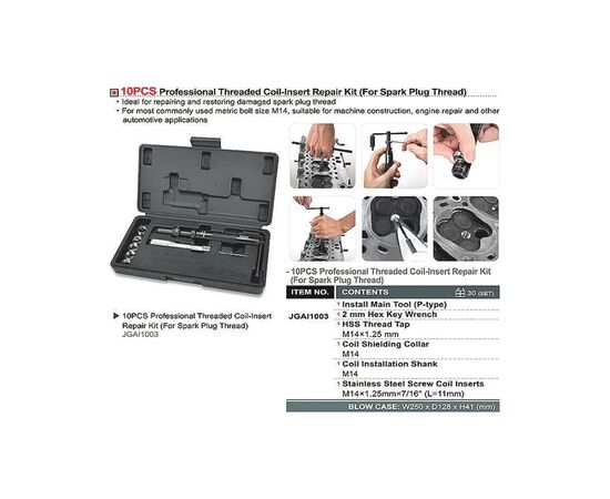 Набор инструментов Toptul для восстановления резьбы свечи 10шт. (JGAI1003), изображение 2 Набор инструментов Toptul для восстановления резьбы свечи 10шт. (JGAI1003), изображение 2