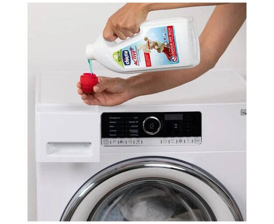 Гель для стирки Chicco Active Дезинфицирующий 1.5 л (8058664143177), изображение 5 Гель для стирки Chicco Active Дезинфицирующий 1.5 л (8058664143177), изображение 5