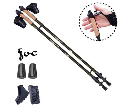 Палки для скандинавской ходьбы PowerPlay 9105 Sisu Black/Gold 80-135 см (PP_9105_SISU), изображение 2