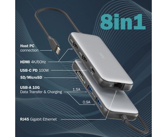 Порт-реплікатор Digitus USB-C > 2xHDMI/2xUSB-A/USB-C/SD/MicroSD/RJ54 (DA-70915), зображення 6 Порт-реплікатор Digitus USB-C > 2xHDMI/2xUSB-A/USB-C/SD/MicroSD/RJ54 (DA-70915), зображення 6