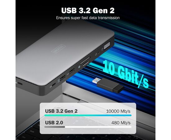 Порт-реплікатор Digitus USB-C > 2xHDMI/DP/2xUSB-A/USB-C/SD/MicroSD/RJ54/DC/Audio (DA-70917), зображення 9 Порт-реплікатор Digitus USB-C > 2xHDMI/DP/2xUSB-A/USB-C/SD/MicroSD/RJ54/DC/Audio (DA-70917), зображення 9