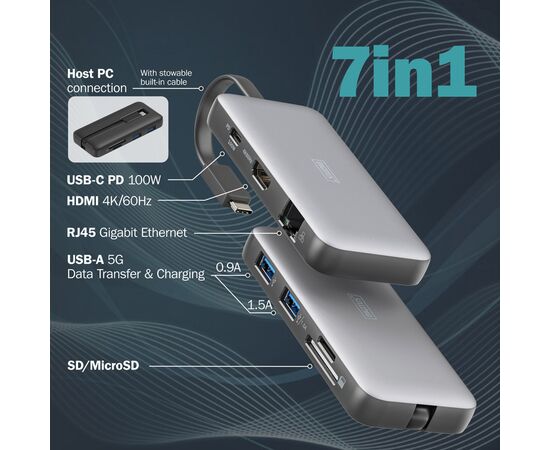 Порт-реплікатор Digitus USB-C > HDMI/2xUSB-A/USB-C/SD/MicroSD/RJ54 (DA-70914), зображення 7 Порт-реплікатор Digitus USB-C > HDMI/2xUSB-A/USB-C/SD/MicroSD/RJ54 (DA-70914), зображення 7