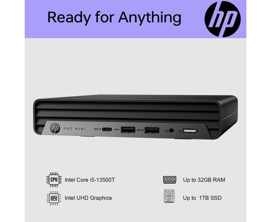 Компьютер HP Pro 400 G9 Mini / i3-13100T, 8, 512, WiFi, кл+м, Win11P (884V0EA), изображение 3 Компьютер HP Pro 400 G9 Mini / i3-13100T, 8, 512, WiFi, кл+м, Win11P (884V0EA), изображение 3