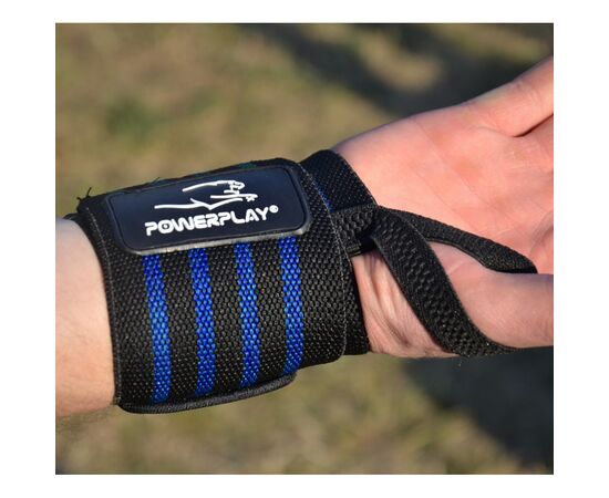 Бинт для спорта PowerPlay 3081 Gym WristT Wraps Чорно-Сині (PP_3081_Blue), изображение 10