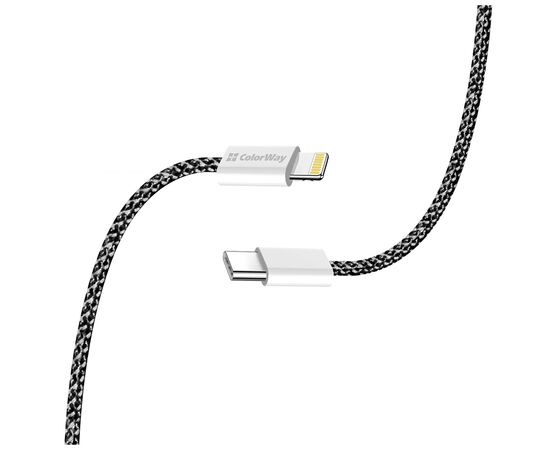 Дата кабель USB-C to Lightning 2.0m (PDF Fast Charging 27W) black ColorWay (CW-CBPDCL068-BK), изображение 5 Дата кабель USB-C to Lightning 2.0m (PDF Fast Charging 27W) black ColorWay (CW-CBPDCL068-BK), изображение 5