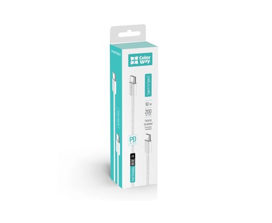 Дата кабель USB-C to USB-C 2.0m (braided cotton) (PD Fast Charging 60W) 3.0А grey ColorWay (CW-CBPDCC068-GR), изображение 8 Дата кабель USB-C to USB-C 2.0m (braided cotton) (PD Fast Charging 60W) 3.0А grey ColorWay (CW-CBPDCC068-GR), изображение 8