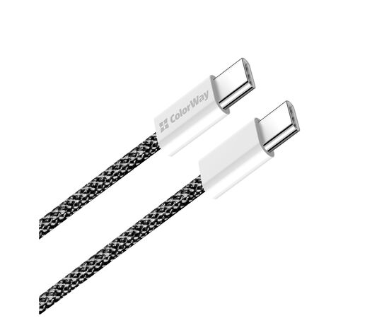 Дата кабель USB-C to USB-C 2.0m (braided cotton) (PD Fast Charging 60W) 3.0А black ColorWay (CW-CBPDCC068-BK), изображение 3 Дата кабель USB-C to USB-C 2.0m (braided cotton) (PD Fast Charging 60W) 3.0А black ColorWay (CW-CBPDCC068-BK), изображение 3