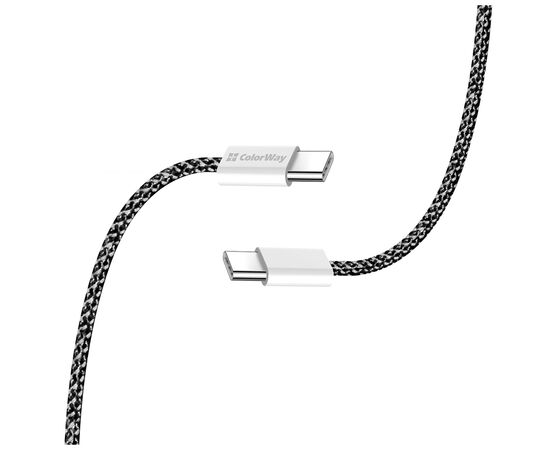 Дата кабель USB-C to USB-C 2.0m (braided cotton) (PD Fast Charging 60W) 3.0А black ColorWay (CW-CBPDCC068-BK), изображение 5 Дата кабель USB-C to USB-C 2.0m (braided cotton) (PD Fast Charging 60W) 3.0А black ColorWay (CW-CBPDCC068-BK), изображение 5