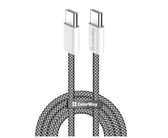 Дата кабель USB-C to USB-C 2.0m (braided cotton) (PD Fast Charging 60W) 3.0А black ColorWay (CW-CBPDCC068-BK)