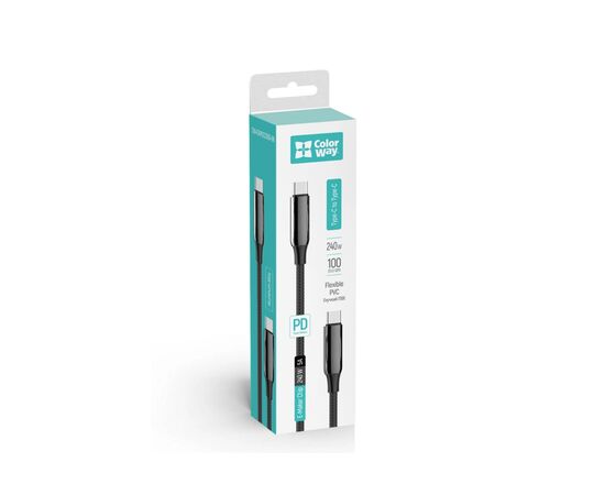 Дата кабель USB-C to USB-C 2.0m (PVC+Aluminum Alloy) (PD Fast Charging 240W) 5А black ColorWay (CW-CBPDCC070-BK), изображение 6 Дата кабель USB-C to USB-C 2.0m (PVC+Aluminum Alloy) (PD Fast Charging 240W) 5А black ColorWay (CW-CBPDCC070-BK), изображение 6