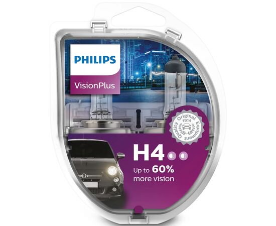 Автолампа Philips H4 VisionPlus, 2шт (12342VPS2), изображение 4 Автолампа Philips H4 VisionPlus, 2шт (12342VPS2), изображение 4