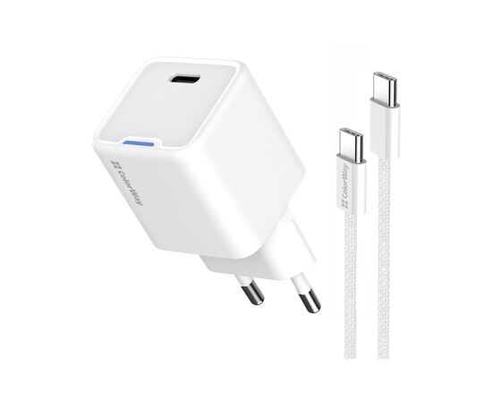 Зарядний пристрій ColorWay GaN Mini 30W PD Port PPS USB (Type-C PD + USB QC4.0) cable Type-C (CW-CHS053PDC-WT)