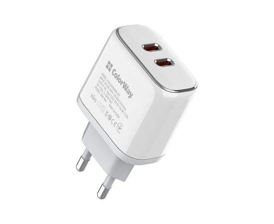 Зарядное устройство ColorWay Power Delivery Port PPS USB (Type-C PD + Type-C PD) (40W) white (CW-CHS048PD-WT), изображение 3 Зарядное устройство ColorWay Power Delivery Port PPS USB (Type-C PD + Type-C PD) (40W) white (CW-CHS048PD-WT), изображение 3