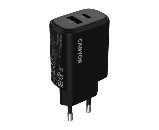 Зарядний пристрій Canyon OnCharge 200 20W 1xPD 1xQC EU Black (CNE-CHA200-31), зображення 2 Зарядний пристрій Canyon OnCharge 200 20W 1xPD 1xQC EU Black (CNE-CHA200-31), зображення 2