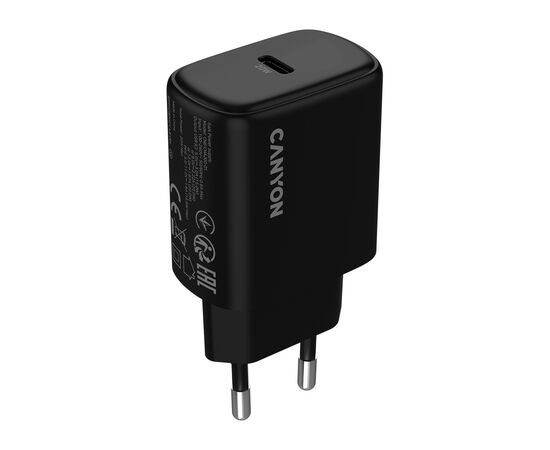 Зарядное устройство Canyon OnCharge 200 20W 1xPD EU Black (CNE-CHA200-11), изображение 2 Зарядное устройство Canyon OnCharge 200 20W 1xPD EU Black (CNE-CHA200-11), изображение 2