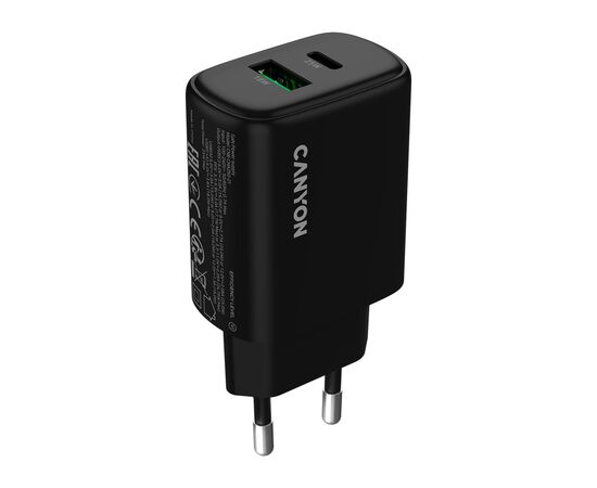 Зарядное устройство Canyon OnCharge 250 25W 1xPD 1xQC EU Black (CNE-CHA250-31), изображение 2 Зарядное устройство Canyon OnCharge 250 25W 1xPD 1xQC EU Black (CNE-CHA250-31), изображение 2