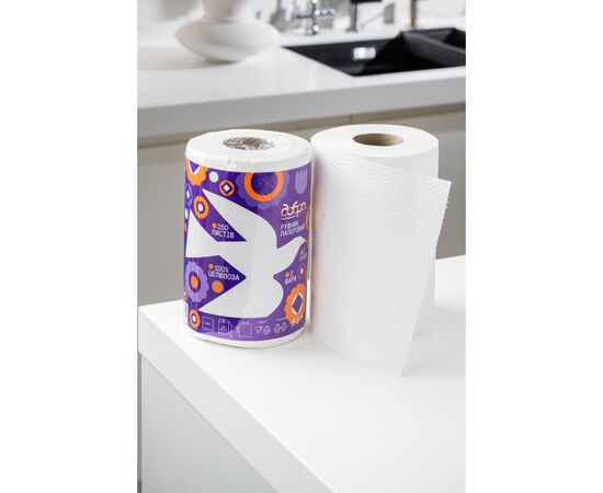 Паперові рушники Добра Господарочка Колекція Вибійка 2 шари 250 відривів 1 рулон (4820086524155), зображення 3