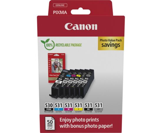 Картридж Canon PGI-530/CLI-531 Multipack BK,C,M,Y,GY (6117C004)