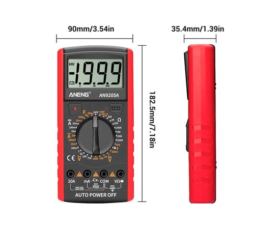 Цифровий мультиметр ANENG AN9205A, V, A, R, F, функція hFE (AN9205A), зображення 5 Цифровий мультиметр ANENG AN9205A, V, A, R, F, функція hFE (AN9205A), зображення 5