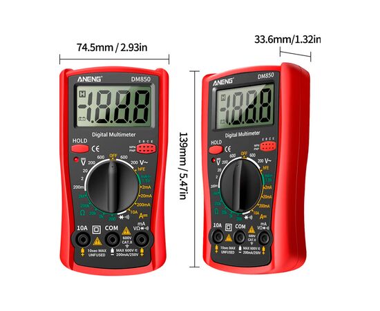 Цифровой мультиметр ANENG DM850, V, A, R, функція hFE (AN-DM850), изображение 4 Цифровой мультиметр ANENG DM850, V, A, R, функція hFE (AN-DM850), изображение 4